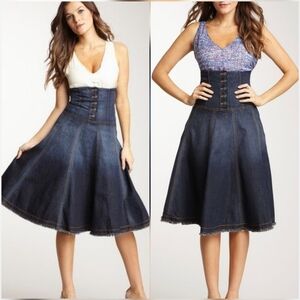 Level 99 New Raven Corset High Waist Denim Lace-up Back Jean Midi Skirt SZ 28